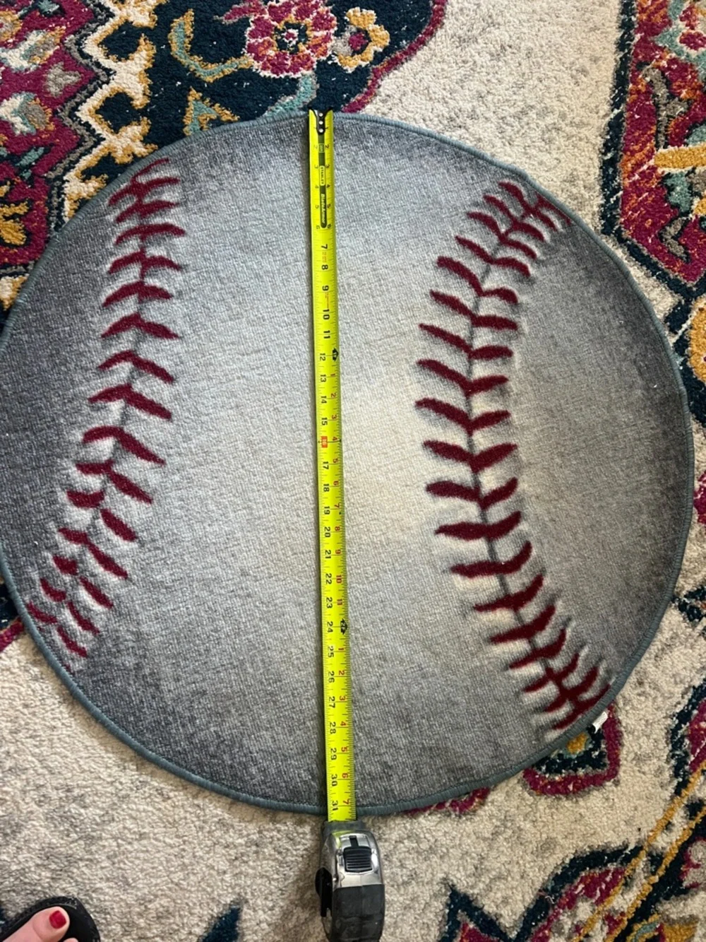 Gray Baseball Accent Rug with Red Stitching - Home Accents